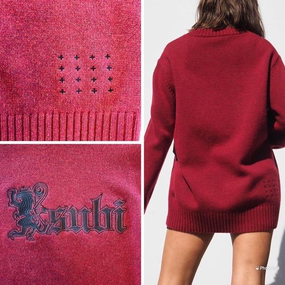 BURGUNDY WOOL KNIT KSUBI SWEATER - Picture 4 of 4